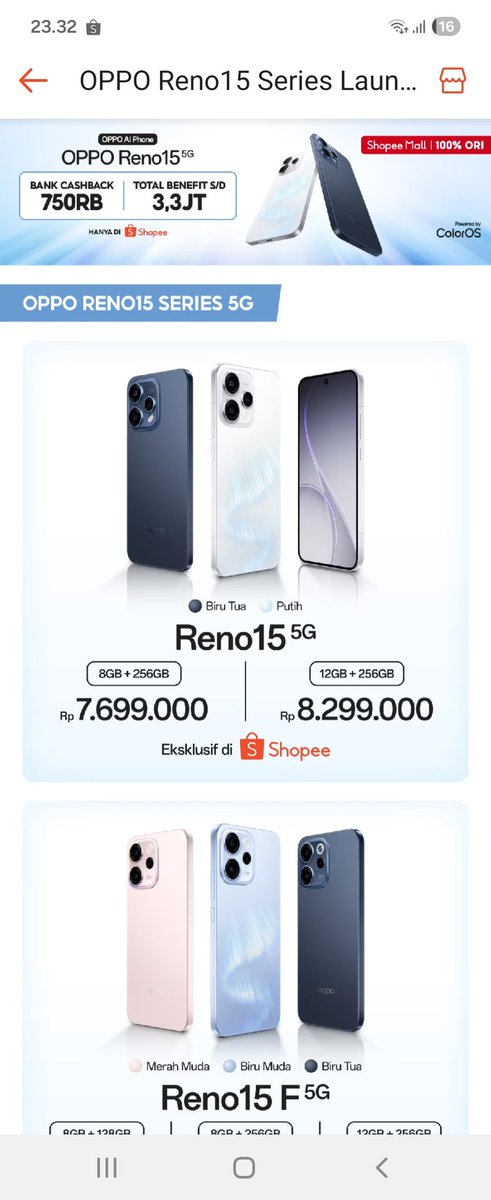 <a href="/ShopeeID/">Shopee Indonesia</a> Naksir banget sama 50MP Ultra Wide Selfie Camera di OPPO Reno15 5G! Alasannya jelas biar kalau selfie rame-rame nggak ada lagi muka teman yang kepotong karena sudut pandangnya luas banget. Sat-set langsung posting! 🤳✨ #OPPORENO15DiShopee

Mau Banget min, 🥹 Lirik Aku yaa.