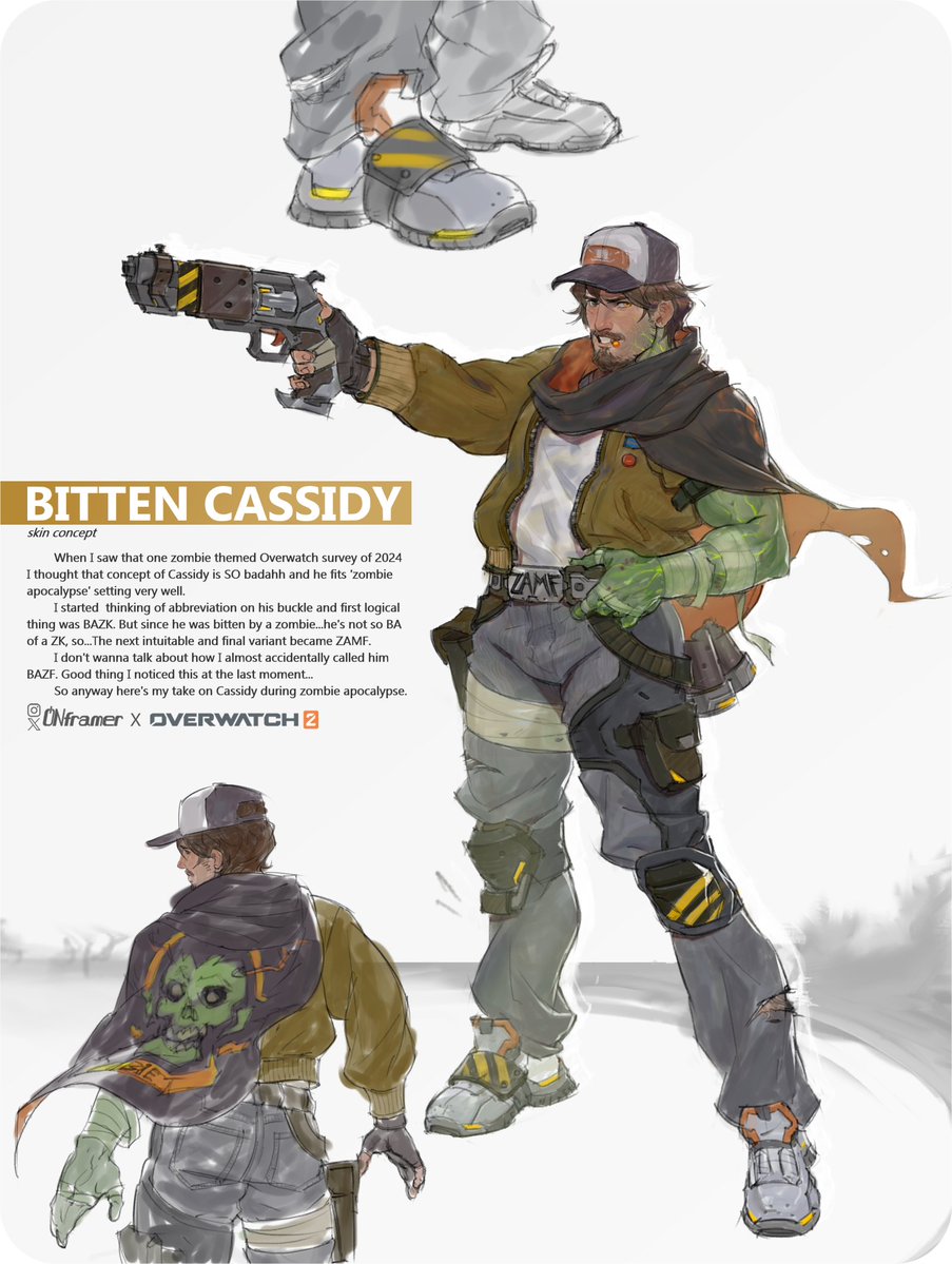 Bitten Cassidy skin concept 🤠🧟‍♂️
Inspiration from zombie survey of 2024

Overwatch 2 x Onframer
#ColeCassidy #Cassidy
