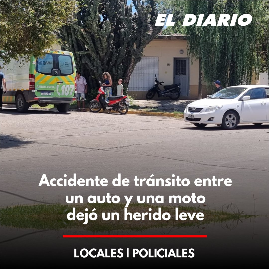 LOCALES | POLICIALES | Accidente de tránsito entre un auto y una moto dejó un herido leve

 INFO COMPLETA: wp.me/p6RhLt-Cko