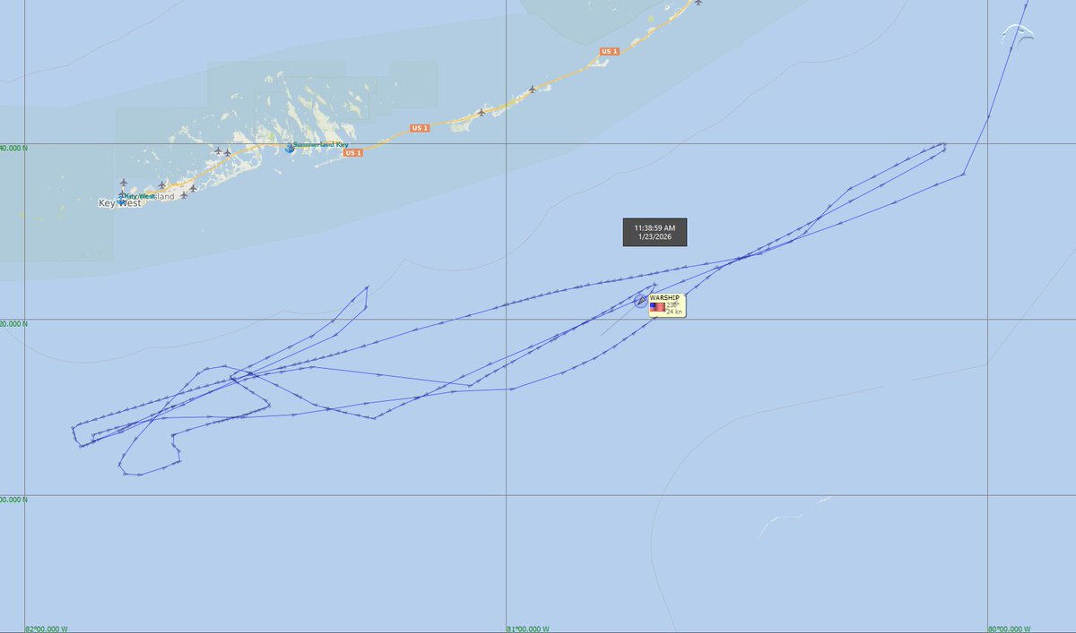 FlconEYES's tweet photo. USS GEORGE H.W. BUSH MMSI 369970663
🧐A sólo 60Millas Náuticas al Norte de #Cuba
Continúan maniobras en el Estrecho de Florida.
#Now #Cuba #AIS #cubarcos #23Jan https://t.co/KJWgVptxbe