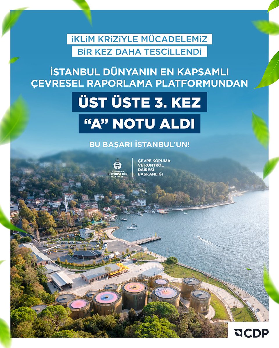 İstanbul’un yalnızca bugününü değil, geleceğini de koruyoruz.

Carbon Disclosure Project’in 2025 yılı küresel değerlendirme sonuçlarına göre İstanbul Büyükşehir Belediyesi olarak üç yıldır üst üste “A Listesi”ne girmiş olmanın gururunu yaşıyoruz. 

Çocuklarımıza ve gençlerimize