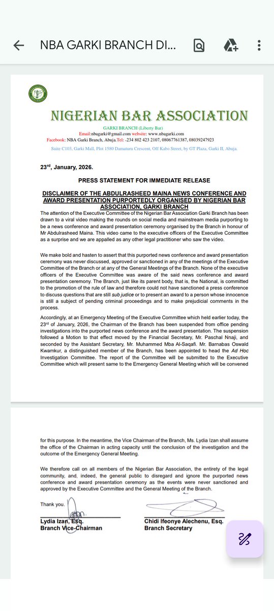 The conduct of the Chairman of <a href="/NigBarAssoc/">Nigerian Bar Association</a>, Garki Branch is beyond scandal. He wanted to eat his cake (rather literally) &amp; have it. 

His statement in response to the NBA president is a scandal.

I am glad both <a href="/afamosigwe/">AFAM OSIGWE</a> &amp; the Executive Committee of the Branch have disowned &amp;