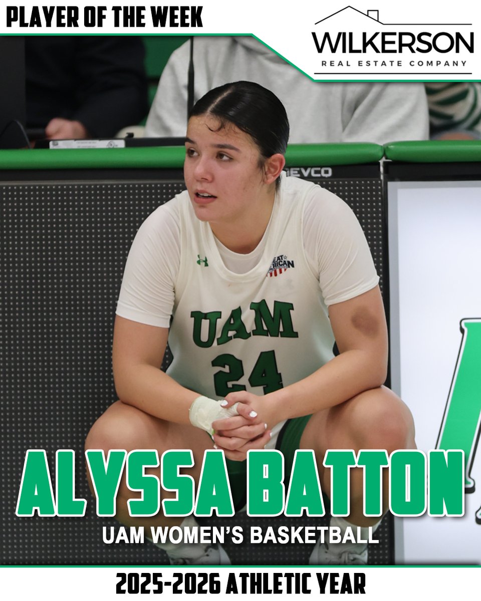 Congratulations to this week's Wilkerson Real Estate Company Player of the Week! 🙌

The selection goes to <a href="/UAMwbkb/">UAM Women’s Basketball</a>'s Alyssa Batton after her performances against NWOSU and SWOSU last week.

#BlossomNation