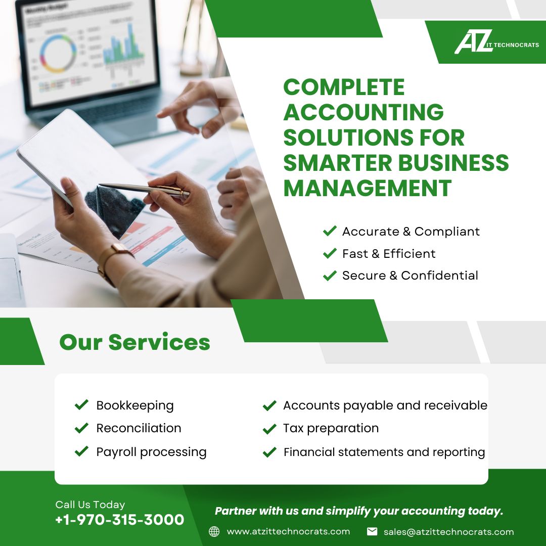 atz_it's tweet photo. COMPLETE ACCOUNTING SOLUTIONS FOR SMARTER BUSINESS MANAGEMENT

Partner with us and simplify your accounting today.
Call Us Today
📞 +1-970-315-3000
🌐 https://t.co/0F1NTEe0dD
✉️ sales@atzittechnocrats.com

#AccountingServices #Bookkeeping #TaxPreparation #Outsourcing https://t.co/tspK2dluWM