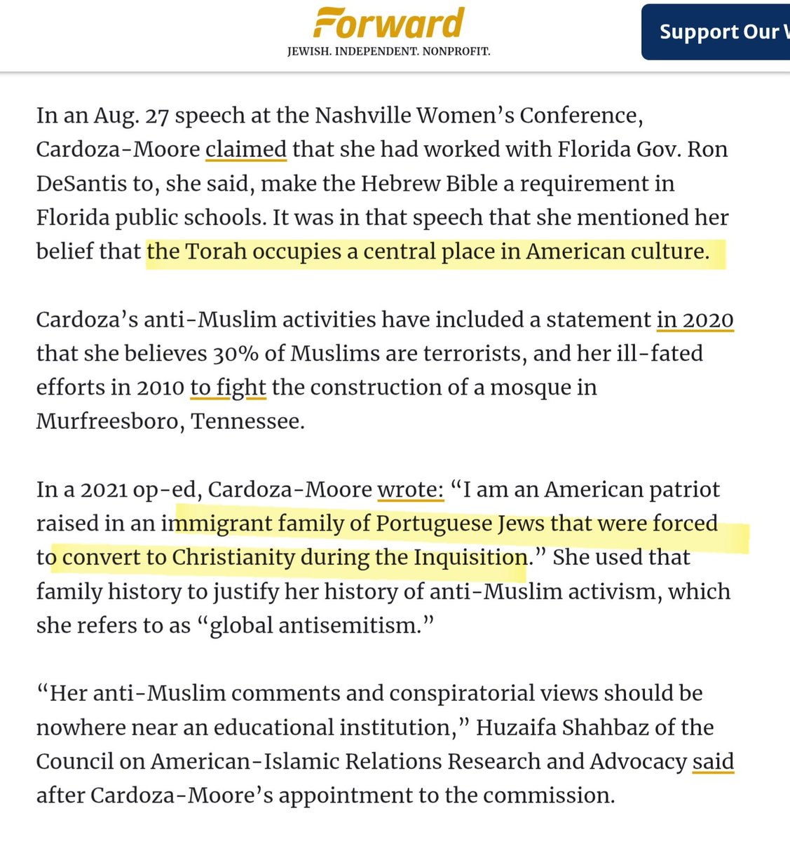 Some believe Laurie Cardoza-Moore is the "Christian"  Zionist donor who textedCharlie Kirk and threatened him to "be careful." However, her family was Jewish, and she pushes Judeo perspectives of theology over traditional Christianity. 

In her recent PJTN broadcast, she allows