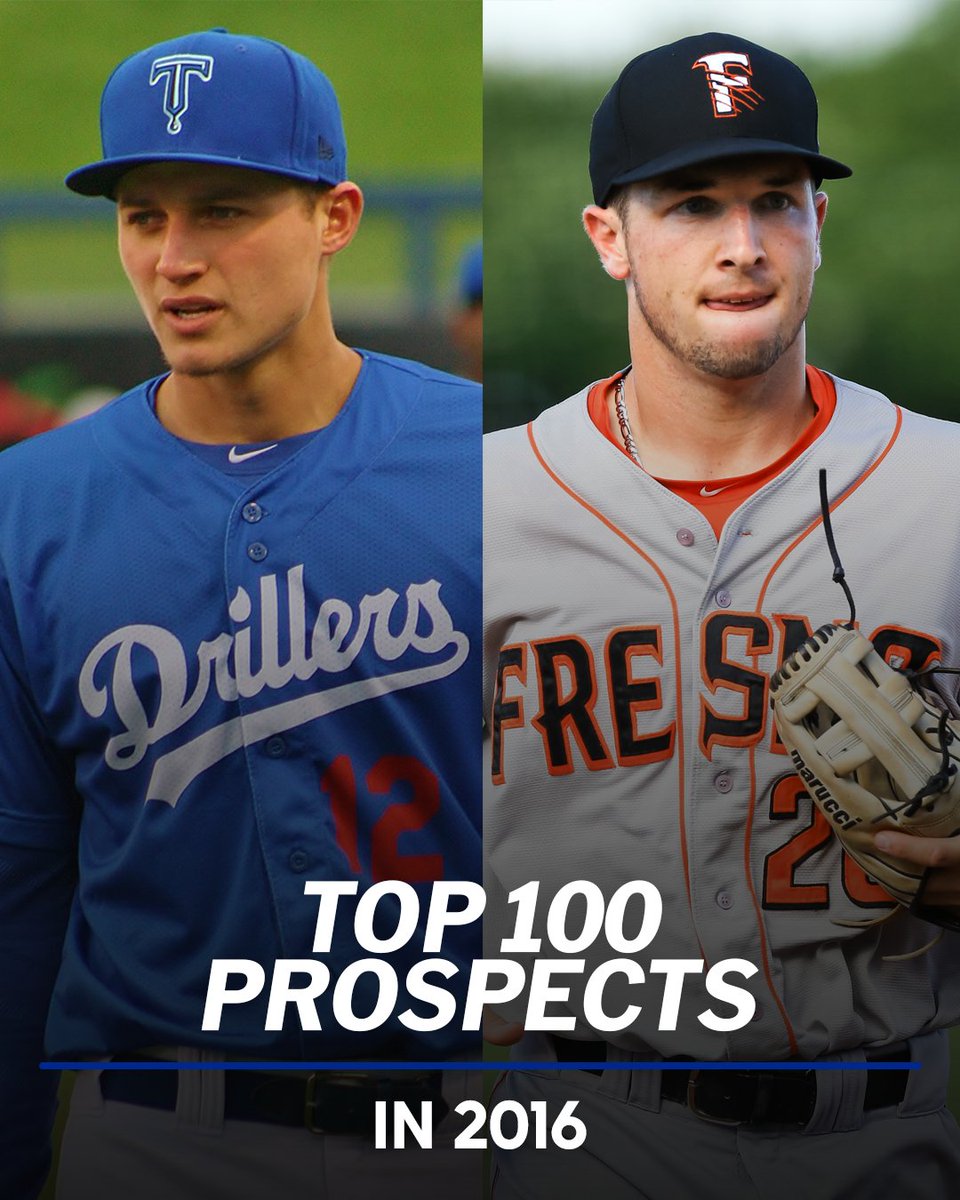 .@MLBPipeline’s Top 100 Prospects list drops TONIGHT. A throwback to what the list looked like in 2016:
Corey Seager (1)
Byron Buxton (2)
J.P. Crawford (5)
Dansby Swanson (8)
Tyler Glasnow (10)
Trea Turner (11)
Blake Snell (14)
Rafael Devers (17)
Alex Bregman (22)
Gleyber Torres (28)
Ozzie Albies (29)
Aaron Judge (31)
Willson Contreras (50)
Kyle Tucker (74)
Ian Happ (76)
Jack Flaherty (80)
Willy Adames (81)
Jorge Polanco (96)
Matt Olson (100)