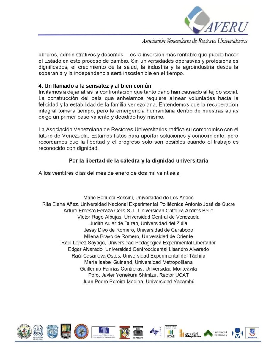 ReporteYa's tweet image. #23Ene #Venezuela #Educación #Universidades
La Asociación Venezolana de Rectores Universitarios exigió un salario digno para trabajadores del sector, alertó sobre el colapso del salario docente y pidió priorizar la educación superior como inversión clave para la reconstrucción…
