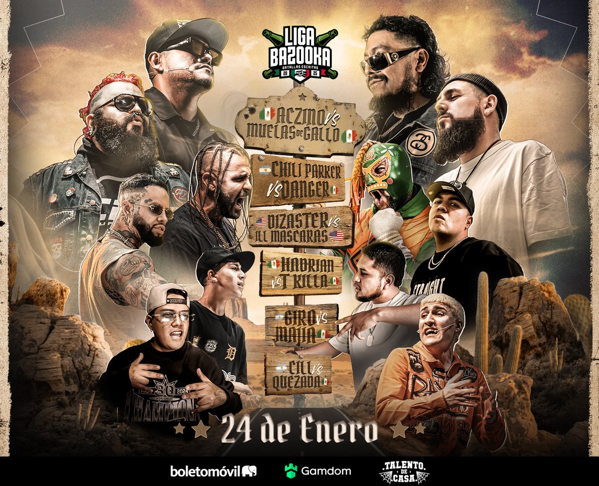 Mañana 🗓️✍️

▪️Aczino 🆚 Muelas de Gallo 
▪️Chili Parker 🆚 Danger
▪️Dizaster 🆚 Ill Máscaras
▪️Hadrian 🆚 T Killa
▪️Giro 🆚 Majia
▪️Quezada 🆚 Cill

¿Tienen predicciones?👁️