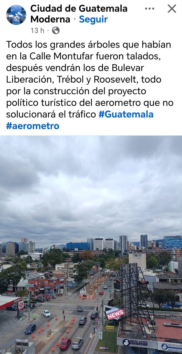 GersonGudielCas's tweet photo. Alguien que detenga ese #ecocidio @pattyo502 @marnguate @PGNguatemala @GuatemalaGob @CongresoGuate @CC_Guatemala Un proyecto que solo busca lucrar con la necesidad de la población, pero no brindará solución al problema del tráfico. #NoAlAerometro https://t.co/XxQtN1DPrh