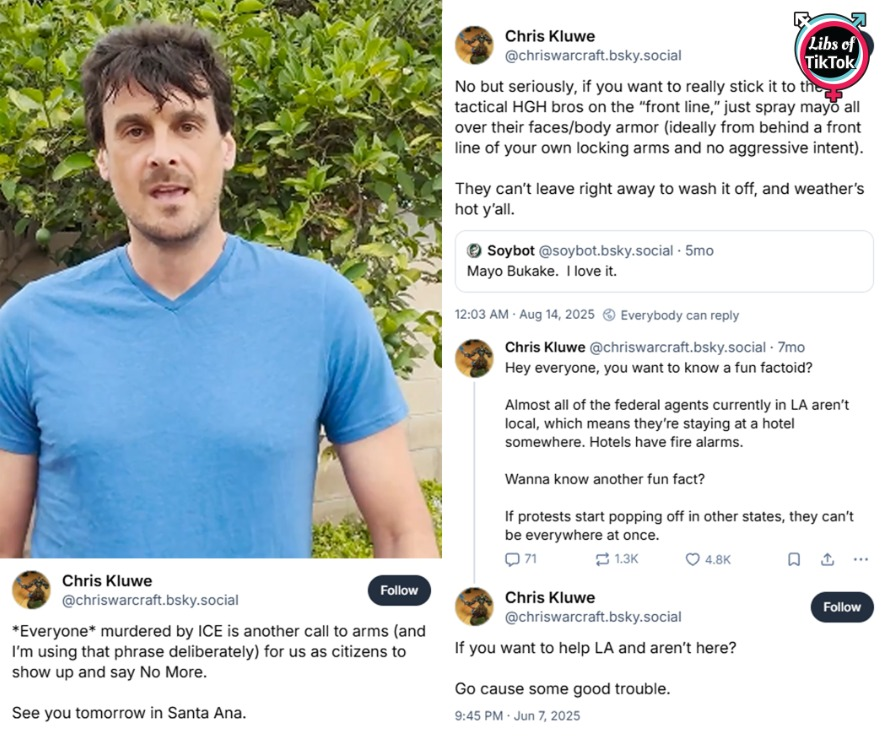 Chris Kluwe, a Democrat-endorsed far-left activist running for California State Assembly, appears to be promoting a "call to arms" in order to oppose ICE agents. 

He is also ENCOURAGING people to ASSAULT federal agents and pull the fire alarms in hotels where they are staying.