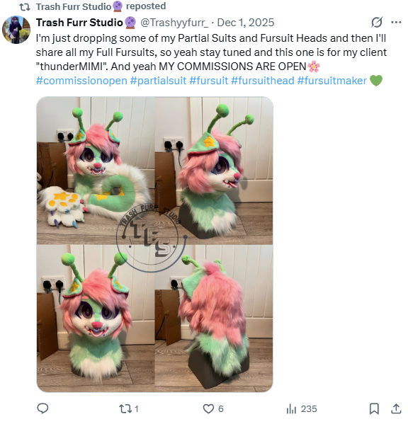GooseberryFool's tweet image. Hello gang, please report @/Trashyyfurr_ as they are scamming people by posting other people's fursuits and pretending it's their own work. Several makers are being impersonated, but here's 2 suits I personally know, Goob and Amello, both by @PB_Fursuits  (my maker!)