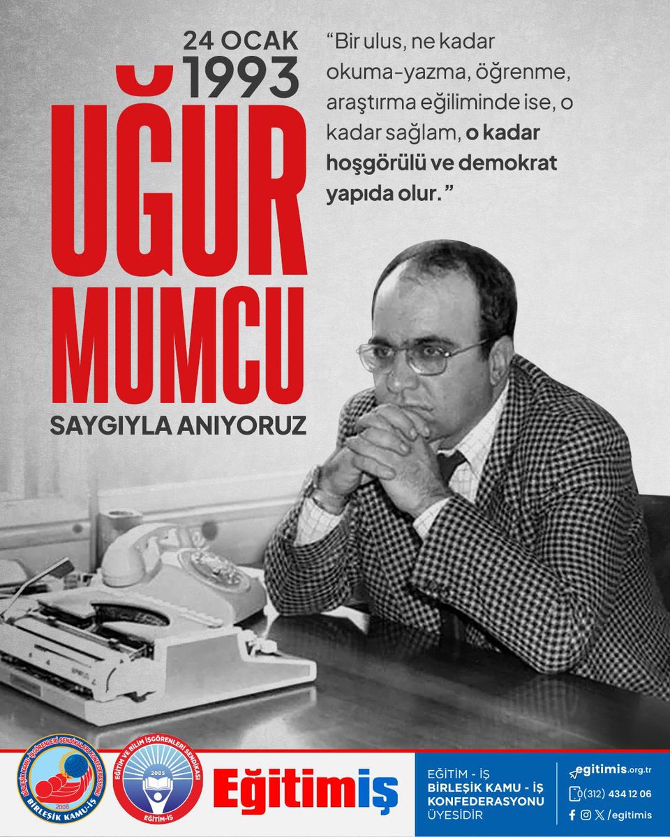 KATLEDİLİŞİNİN 33. YILINDA AYDINIMIZ UĞUR MUMCU’YU ÖZLEMLE ANIYORUZ!

Eğitim-İş olarak; araştırmacı gazeteciliğin onurlu ismi, Cumhuriyet devrimlerinin yılmaz savunucusu, “Kalpaksız Kuvayı Milliyeci”miz Uğur Mumcu’yu, katledilişinin 33. yılında derin bir özlem ve saygıyla