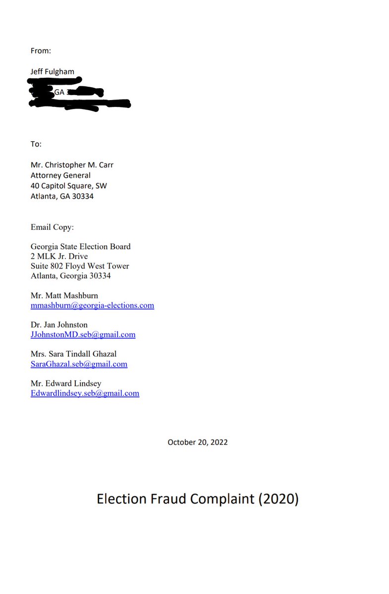 jeffmfulgham's tweet image. ⚠️New: Georgia 2020 Election: A separate complaint, which also provided supporting evidence for Joe Rossi's SEB 2021-181 case, proves that GA AG @ChrisCarr_Ga Office had evidence in 2022 suggesting the duplicate batches were intentional. 

The fake duplicate batch entries in the…