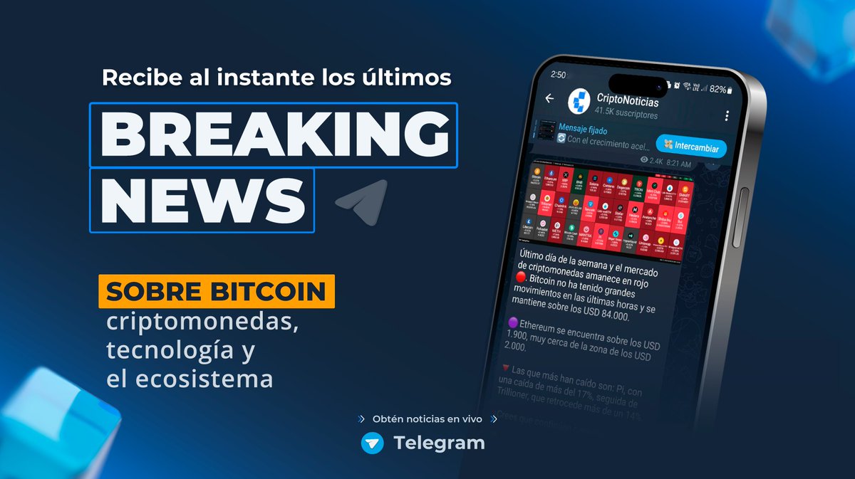📢 La noticia en vivo y directo Únete a nuestro canal de Telegram y recibe  al instante los últimos breaking news más importantes sobre Bitcoin,  criptomonedas, tecnología y el ecosistema. 🔔 Alertas