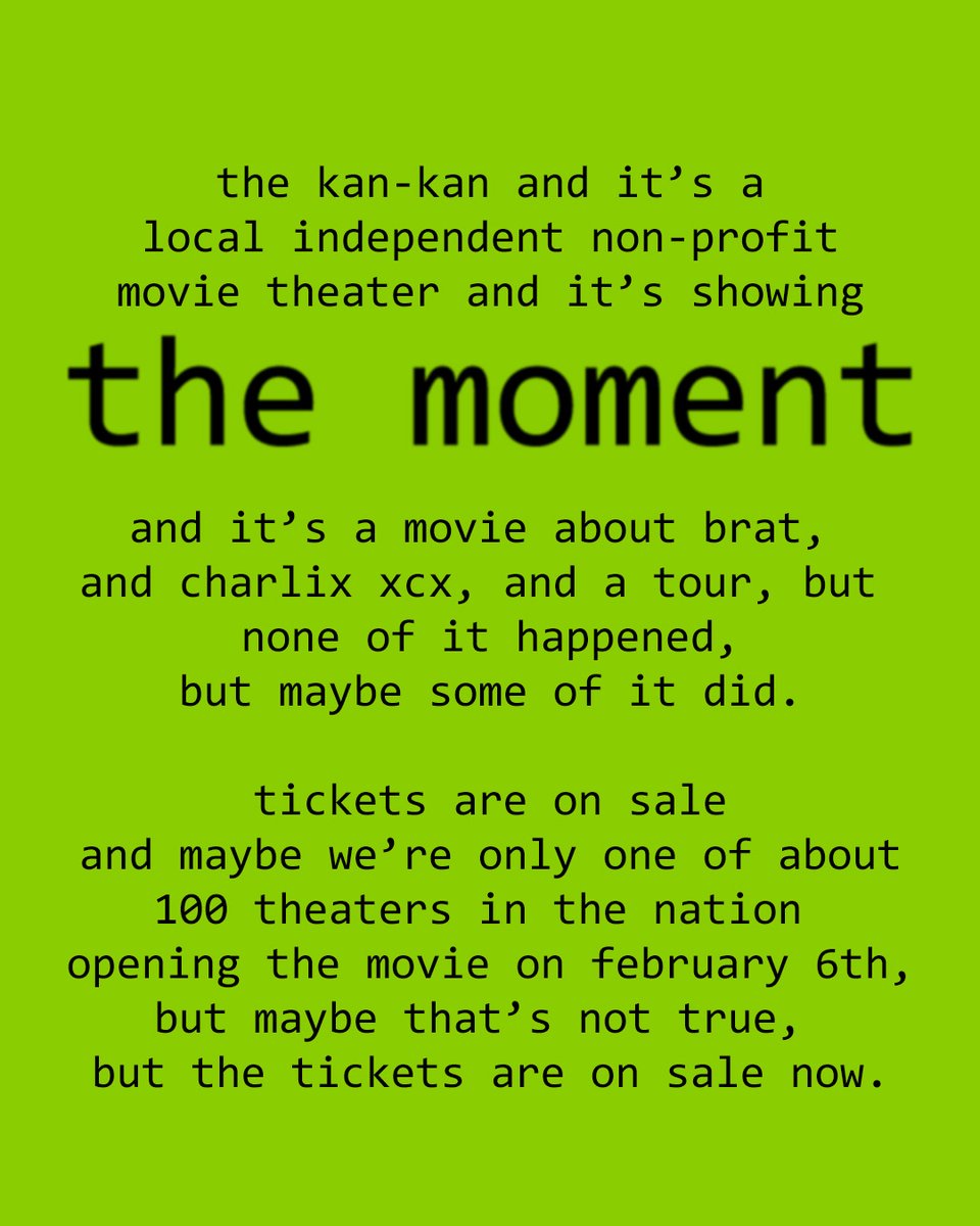 KanKanCinema's tweet photo. Charli XCX. Aidan Zamiri. A.G. Cook. THE MOMENT. Kan-Kan Cinema. February 6th. Tickets live now. Ticket link in bio. https://t.co/HGGvd4TIcs