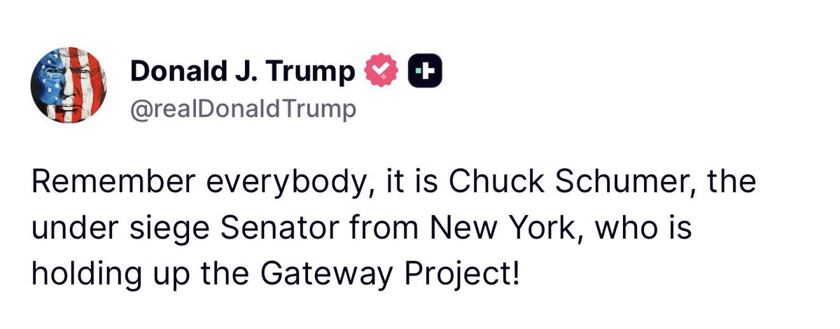 Breaking911's tweet image. TRUMP: Remember, everybody, it is Chuck Schumer, the under siege senator from New York, who is holding up the Gateway Project!