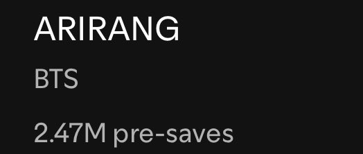 3.4M needed to break the overall record 
— 4.5M to do 7M pre-saves

Currently 2.47M [+90K]
