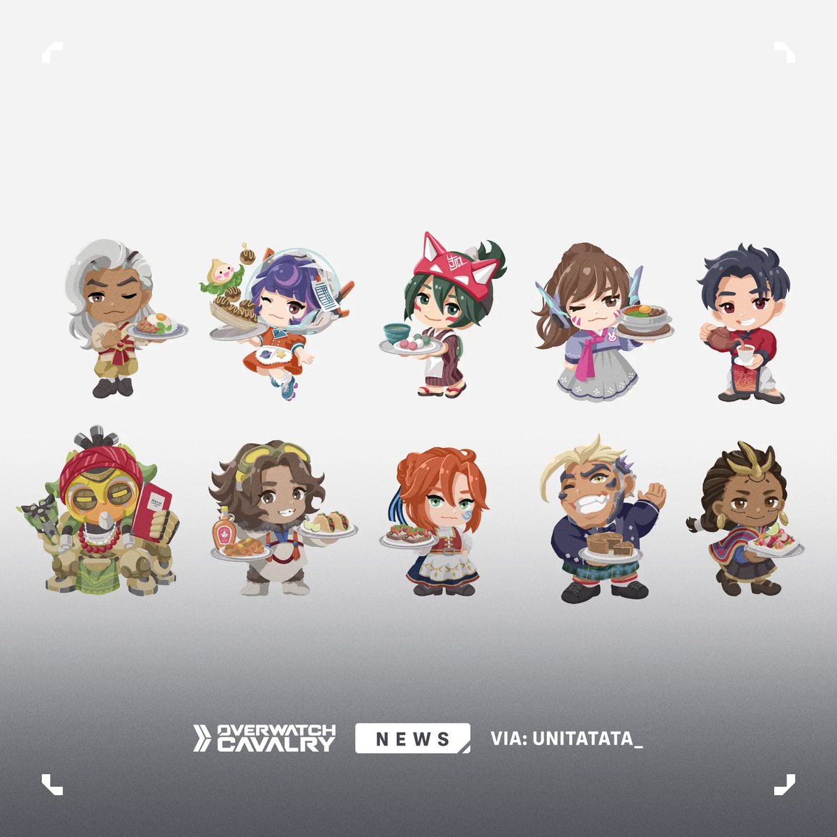 OWCavalry's tweet photo. New #Overwatch2 Collaboration Cafe Chibi Artwork 🍽️

Featuring Lifeweaver, Juno, Kiriko, DVa, Wuyang, Orisa, Venture, Freja, Hazard, and Illari!

🎨 Art By: @UNITAtata_ https://t.co/m1iug9ezri