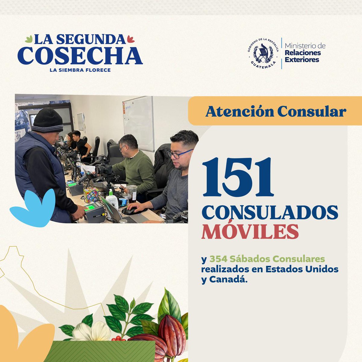 #AtenciónConsular | 🤝 ¡Atención consular sin fronteras!

📍 Se realizaron 151 Consulados Móviles y 354 Sábados Consulares en 🇺🇸 Estados Unidos y 🇨🇦 Canadá, acercando los servicios consulares a miles de guatemaltecos y fortaleciendo el vínculo con nuestra comunidad en el