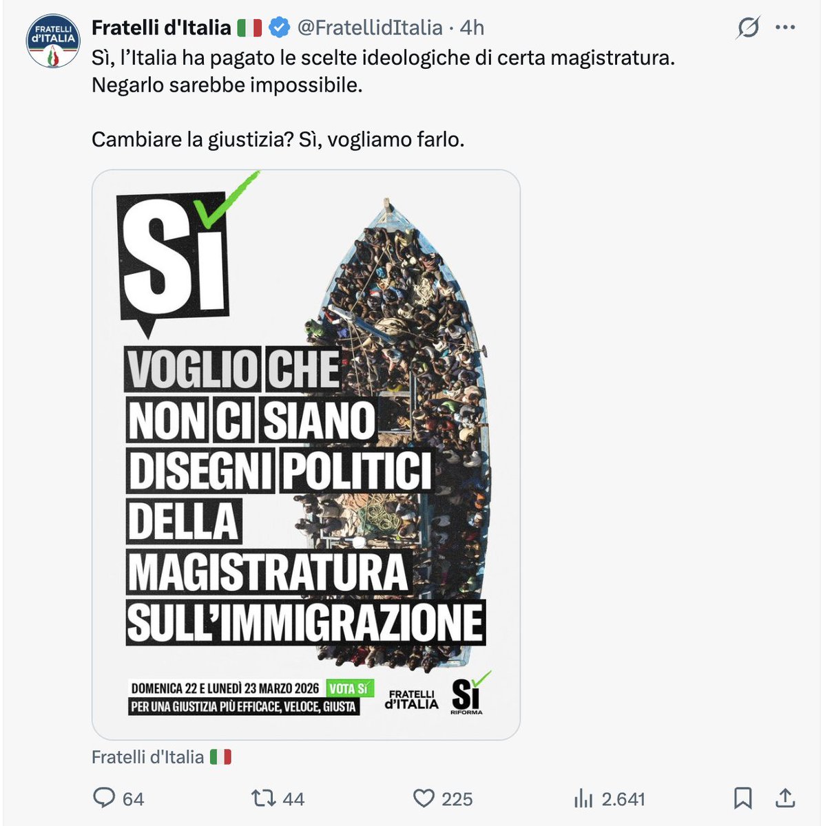 L'obiettivo evidente - mettere il bavaglio alla Magistratura e sottoporla al controllo dell'esecutivo - in un semplice manifesto.