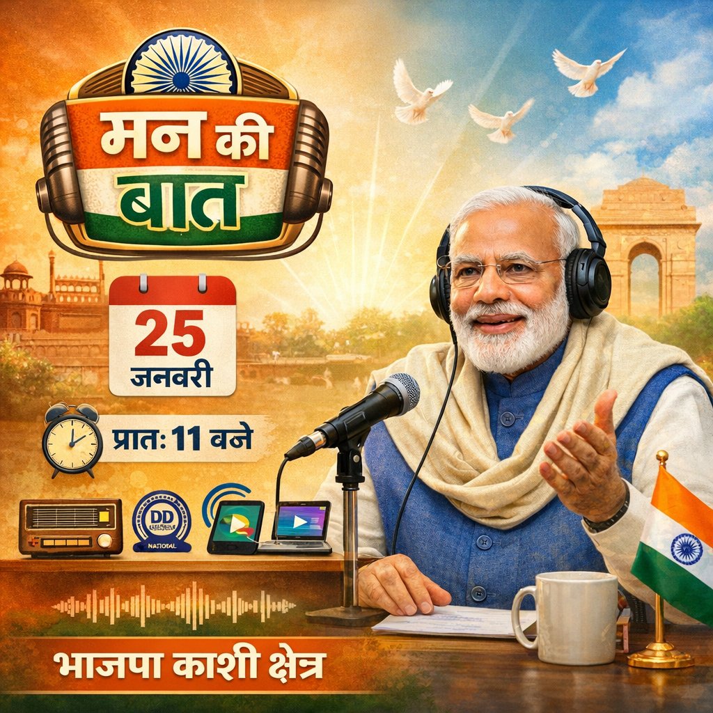 जब राष्ट्र से संवाद होता है,
तो वह केवल शब्द नहीं होते—
वह विश्वास, संकल्प और भविष्य की दिशा होते हैं।

🇮🇳 मन की बात 🇮🇳
🗓 25 जनवरी
⏰ प्रातः 11 बजे

आइए, देश की आत्मा की आवाज़ सुनें।
भाजपा काशी क्षेत्र

#राष्ट्र_संवाद #मन_की_बात