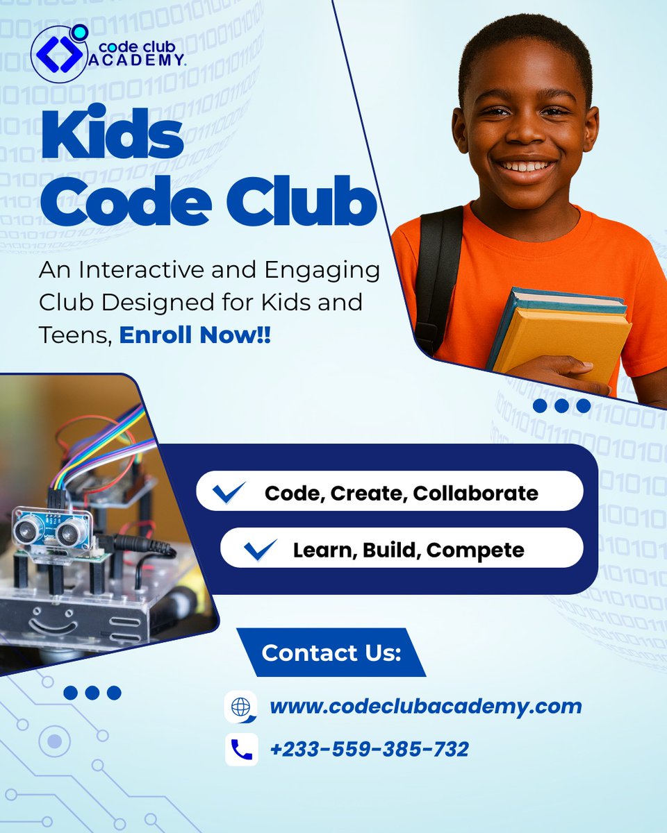 CodeClubAcad's tweet photo. ð Ready to raise the next generation of tech creators?
Our Kids Code Club helps kids and teens code, create, collaborate, and compete in a fun, interactive environment! ð»ð€
ð Enroll now and let the learning begin!
#KidsCodeClub #CodingForKids #STEMEducation #ForYou https://t.co/TmTOdFLeyu