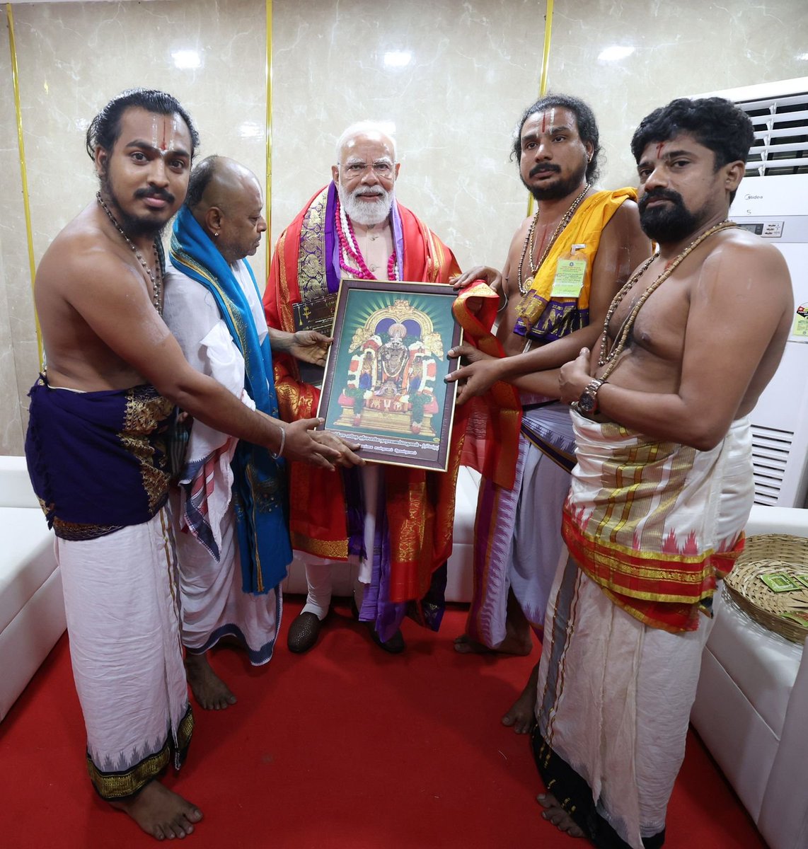 Met respected priests from the Sowmyanarayana Perumal Temple earlier today. I thank them for their blessings.