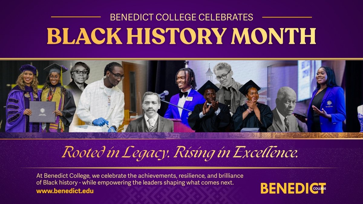 BenedictEDU's tweet photo. Benedict College celebrates Black History Month 🖤💛💜
Honoring the brilliance, resilience, and legacy of Black leaders—past, present, and future.
Rooted in Legacy. Rising in Excellence.
#BlackHistoryMonth #BenedictCollege #RootedInLegacy #RisingInExcellence #HBCUPride #TheBESTofBC #BlackExcellence #HistoryInTheMaking