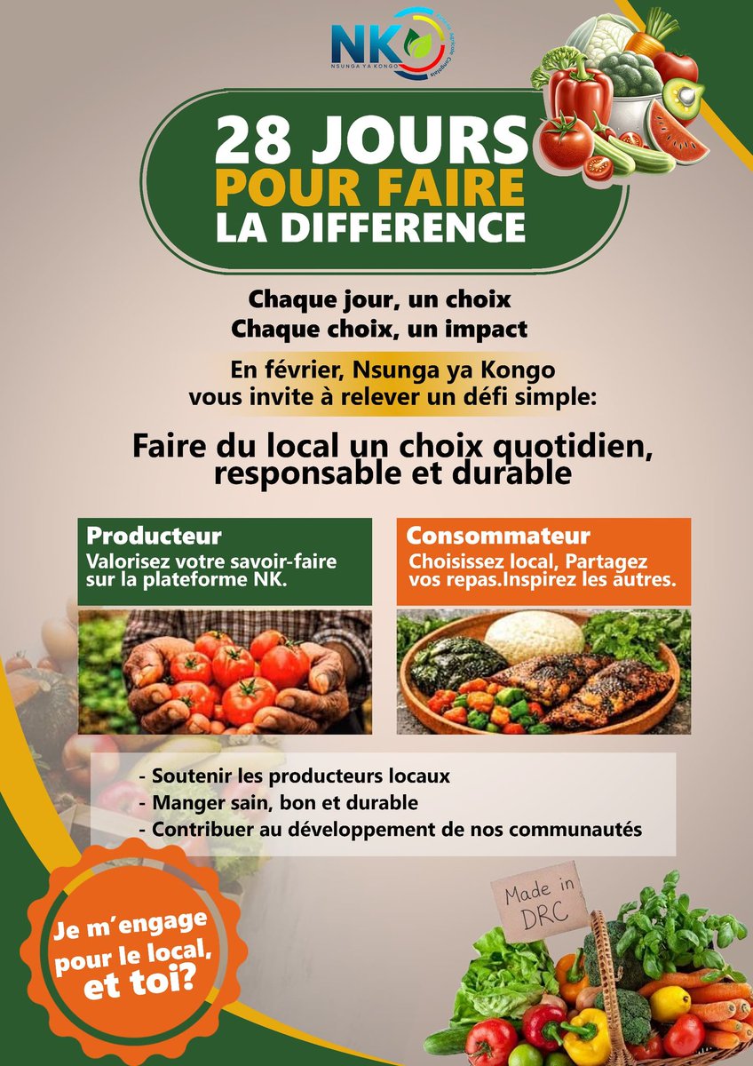 Nsungayakongo's tweet photo. 28 JOURS POUR CHANGER NOS HABITUDES DE CONSOMMATION,

📱 Challenge 100 % en ligne

👉 Commente : « JE M’ENGAGE À CONSOMMER LOCAL »
et utilise le hashtag :
#28JoursConsommerLocal
https://t.co/Mhbg0q3k2m https://t.co/pwr67H1kyo