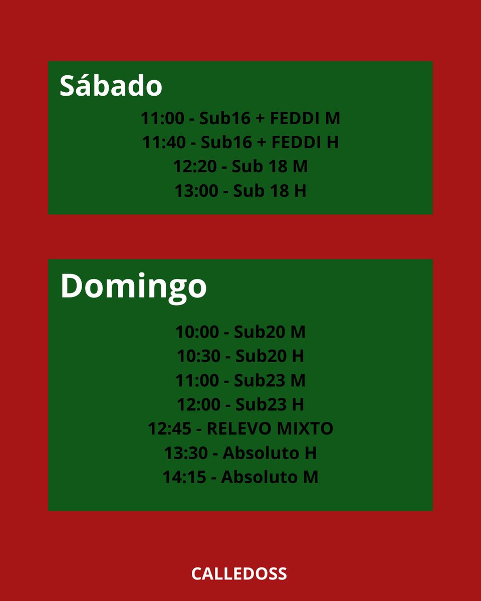 calledoss's tweet photo. ���🇸🏃♂️ Horarios | Cto. de España de Campo a Través
📍 Almodóvar del Río (Córdoba)
📅 24–25 de enero
Sábado: Sub16 con FEDDI y Sub18
Domingo: Sub20, Sub23, relevo mixto y absolutos
⏱️ Horarios completos en las imágenes.
#CampoATravés #Atletismo #Calledoss https://t.co/YsN1I4HA5I