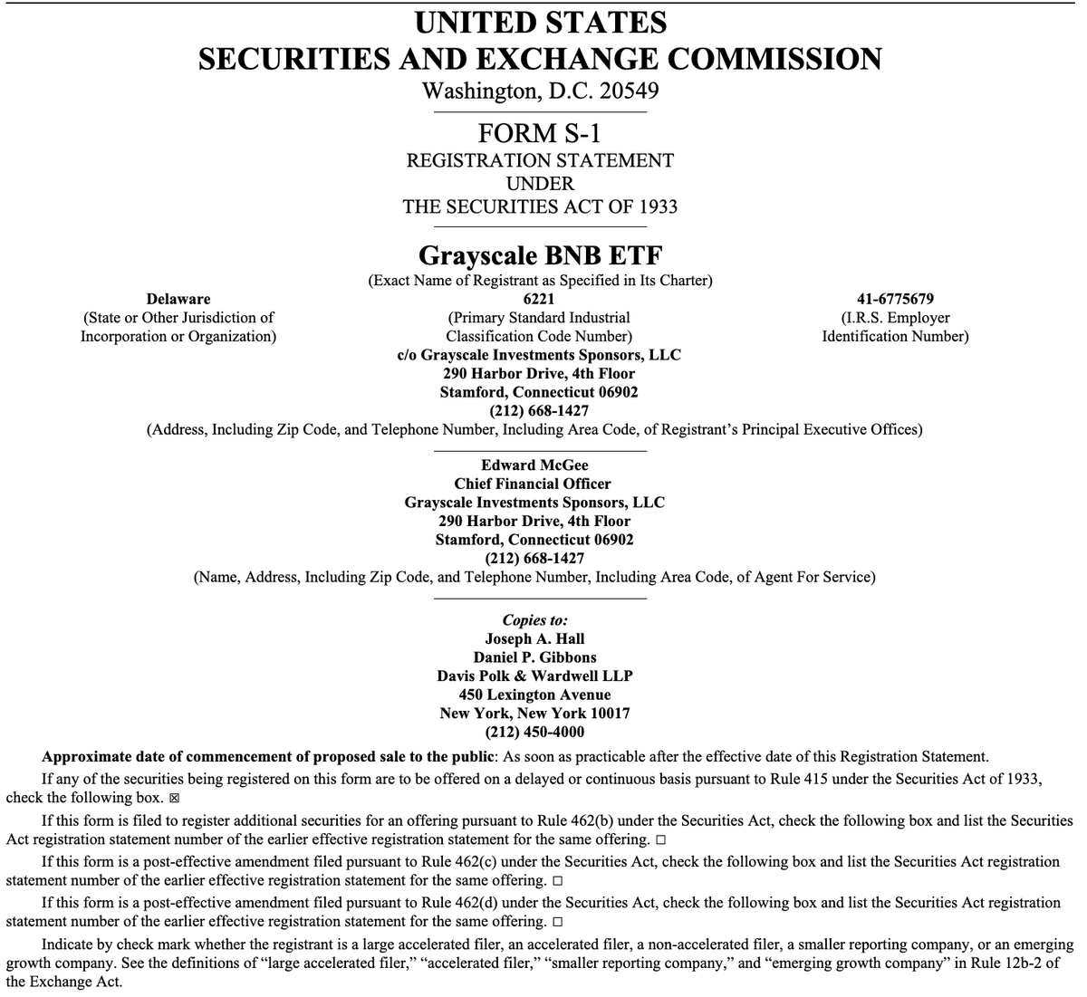 🚨 NEW ETF FILING @Grayscale has filed for a spot BNB ETF, expanding its crypto  ETF push beyond Bitcoin and Ethereum. Approval and launch date TBD