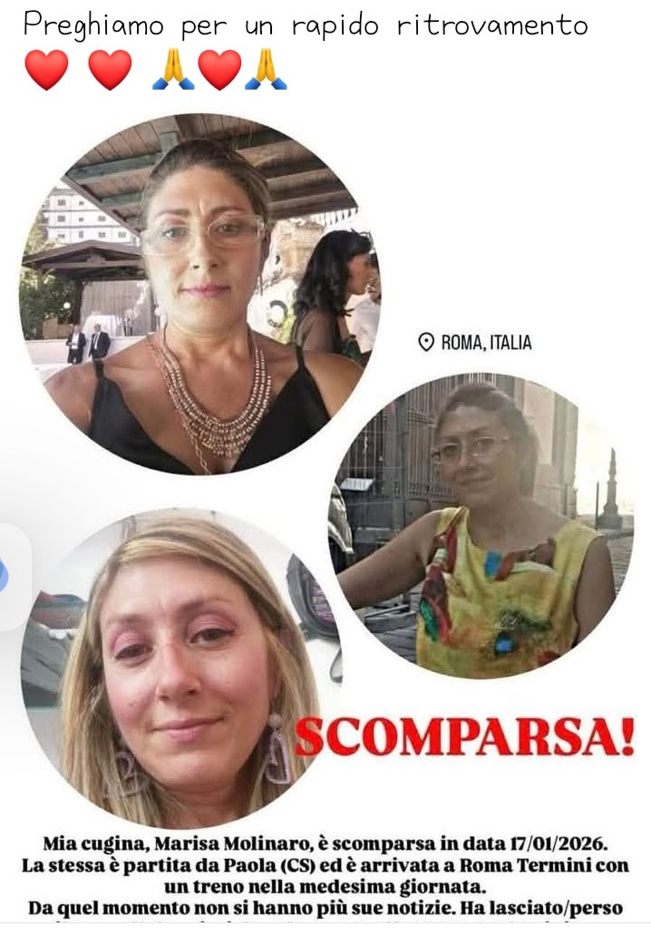 È scomparsa da Roma giorno 17 gennaio.
