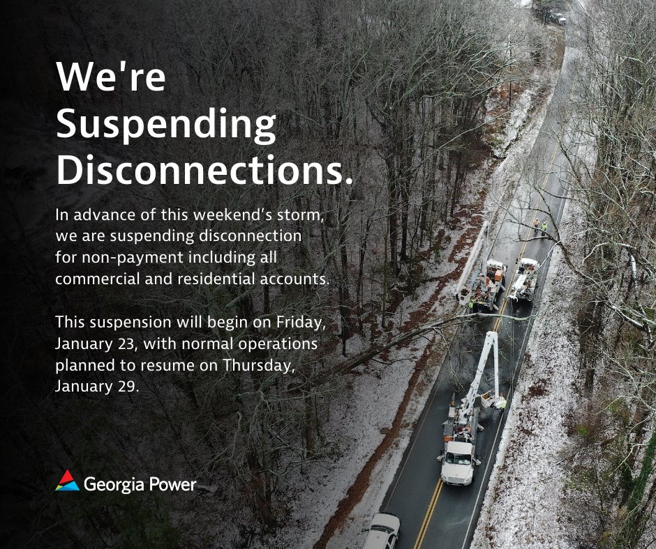 ⚠️ Important Information Regarding Disconnects ⚠️ 

Severe weather, including the potential for destructive ice and snow, can be a stressful time for our neighbors and disruptive to your lives. 
 
📢 In advance of this weekend’s storm, we want to let our customers know that we