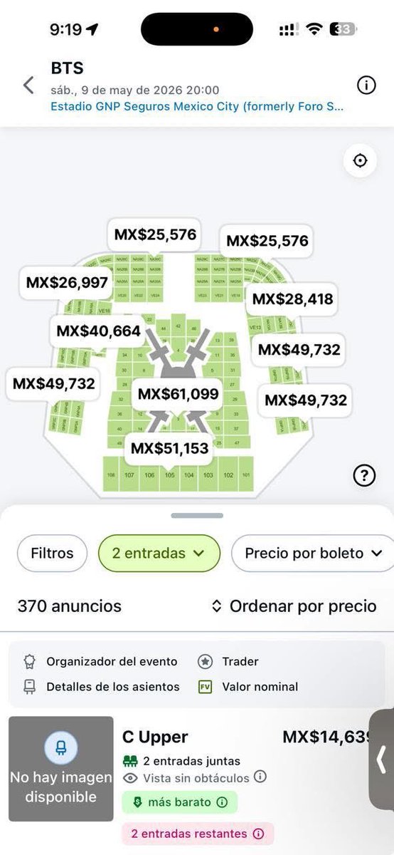wldheavn's tweet image. NO QUE UN MÉXICO SIN HAMBRE CLAUDIA?

La primera foto la tomé como 30 minutos después que empezara, los precios son en dólares 

#BTS_WORLDTOUR_MEXICOCITY