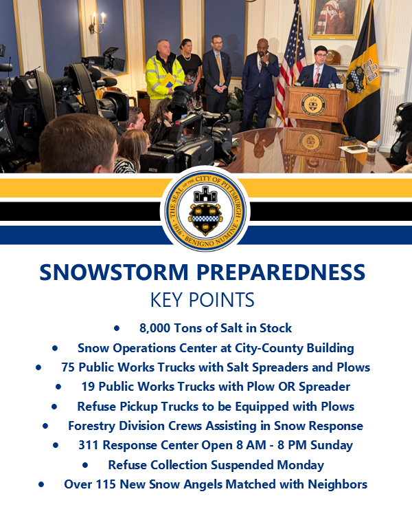 Pittsburgh's tweet photo. The City of Pittsburgh is preparing for the severe low temperatures and snow expected over this weekend. 

Senior City Officials will be monitoring the response and operations and public updates will be posted on the City of Pittsburgh's website, Instagram, Facebook and X. https://t.co/hOqn6xymMY