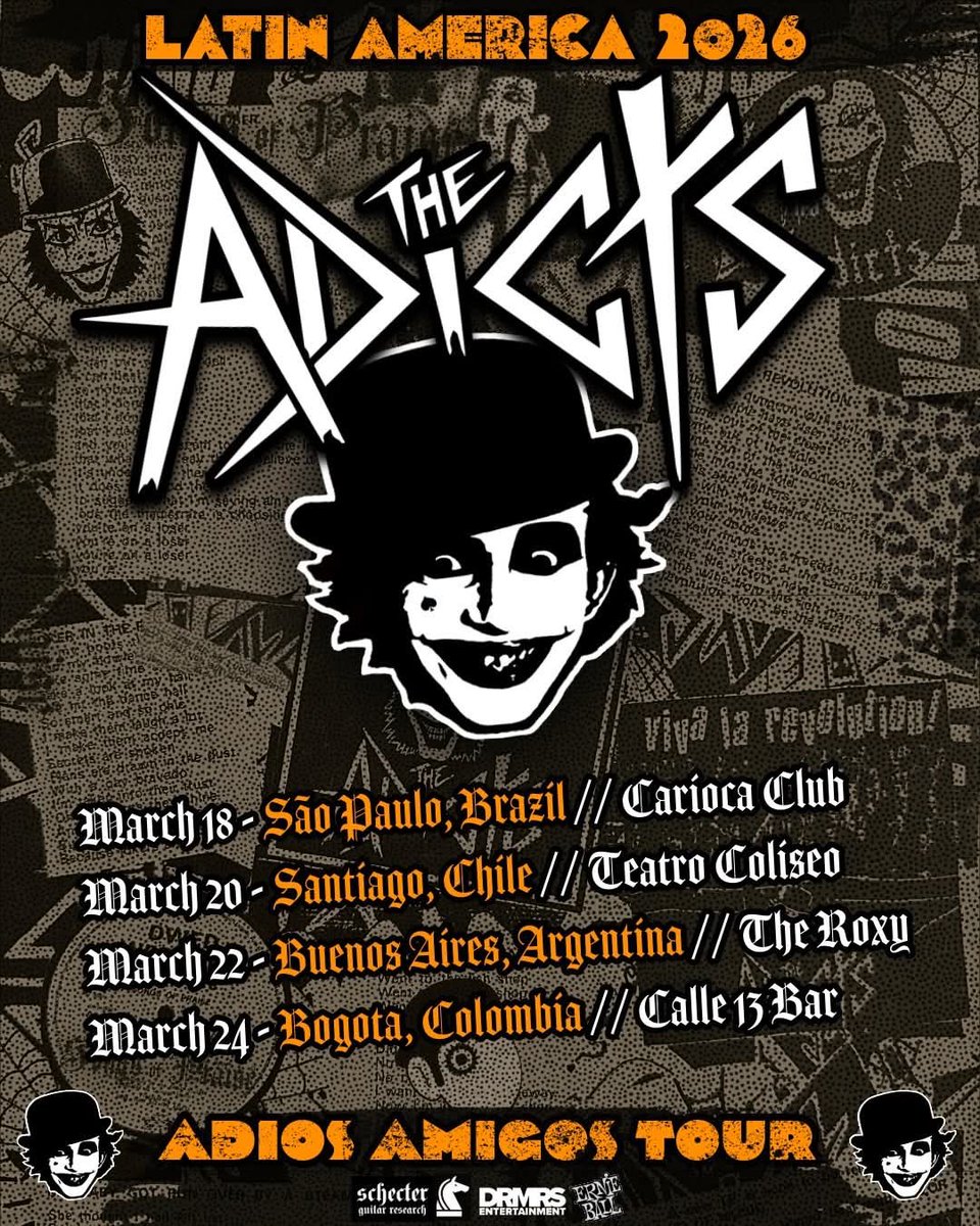 Ya anunciaron fechas para la gira de The Adicts por Latinoamérica:

🇧🇷 Sao Paulo - 18 de marzo
🇨🇱 Santiago de Chile - 20 de marzo
🇦🇷 Buenos Aires - 22 de marzo
🇨🇴 Bogotá - 24 de marzo
whatsapp.com/channel/0029Va…