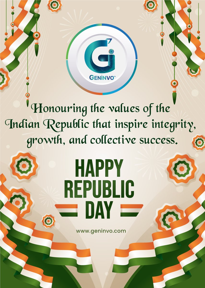 GenInvo's tweet photo. As we celebrate Republic Day, we reaffirm our commitment to building solutions rooted in purpose and responsibility
Happy Republic Day 🇮🇳
#RepublicDay #IndiaAt75 #ProudIndian #Integrity #GrowthMindset #CollectiveSuccess #GenInvo #CorporateIndia #DigitalTransformation #FutureReady https://t.co/wnvwj6aJ6e