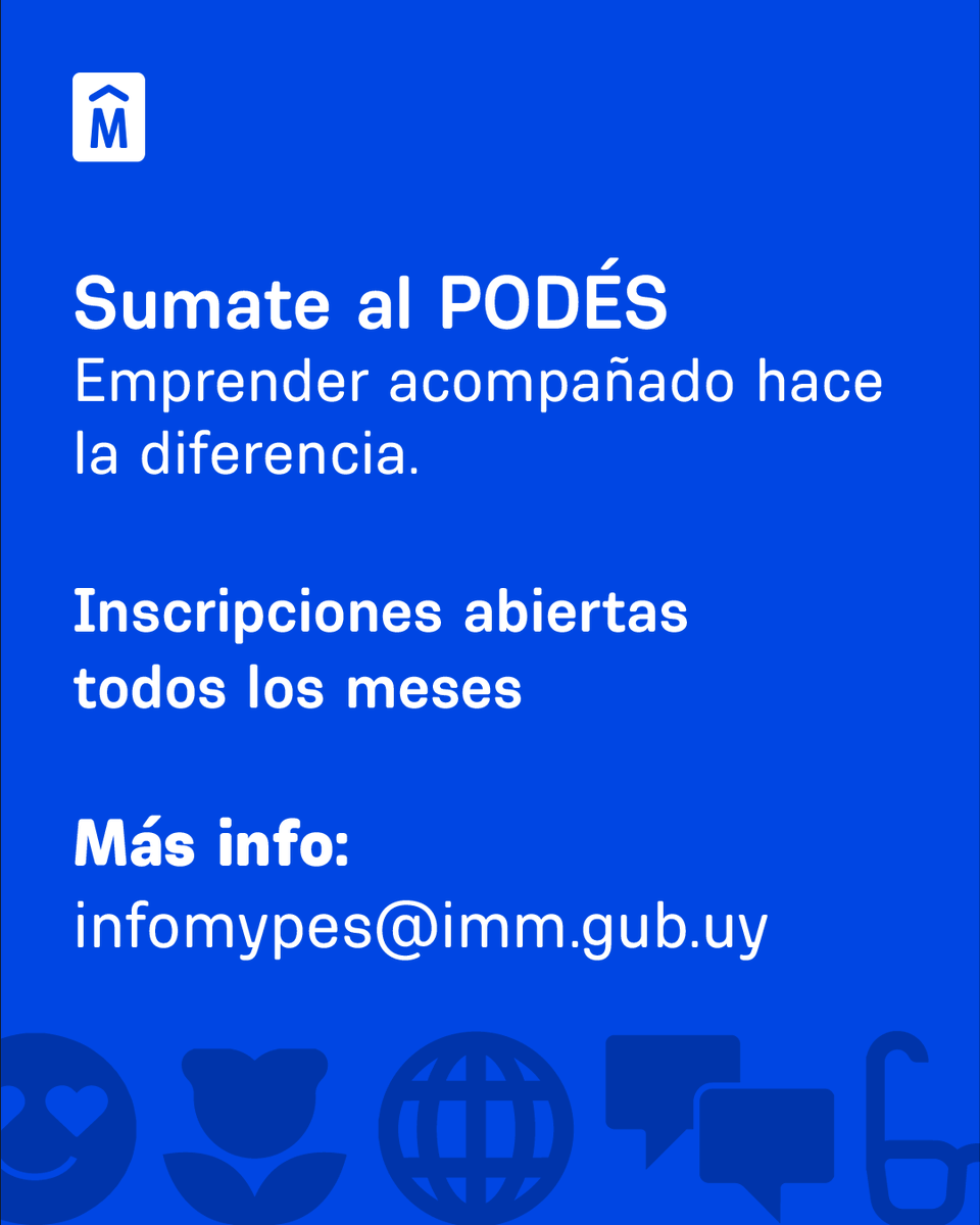 MVDemprende's tweet photo. ¿Tenés un emprendimiento?

El Programa PODÉS de la Unidad MYPES brinda formación y acompañamiento para desarrollar y fortalecer emprendimientos.

📅 Inscripciones abiertas todo el año
📩 infomypes@imm.gub.uy https://t.co/OBj1JxTnCd