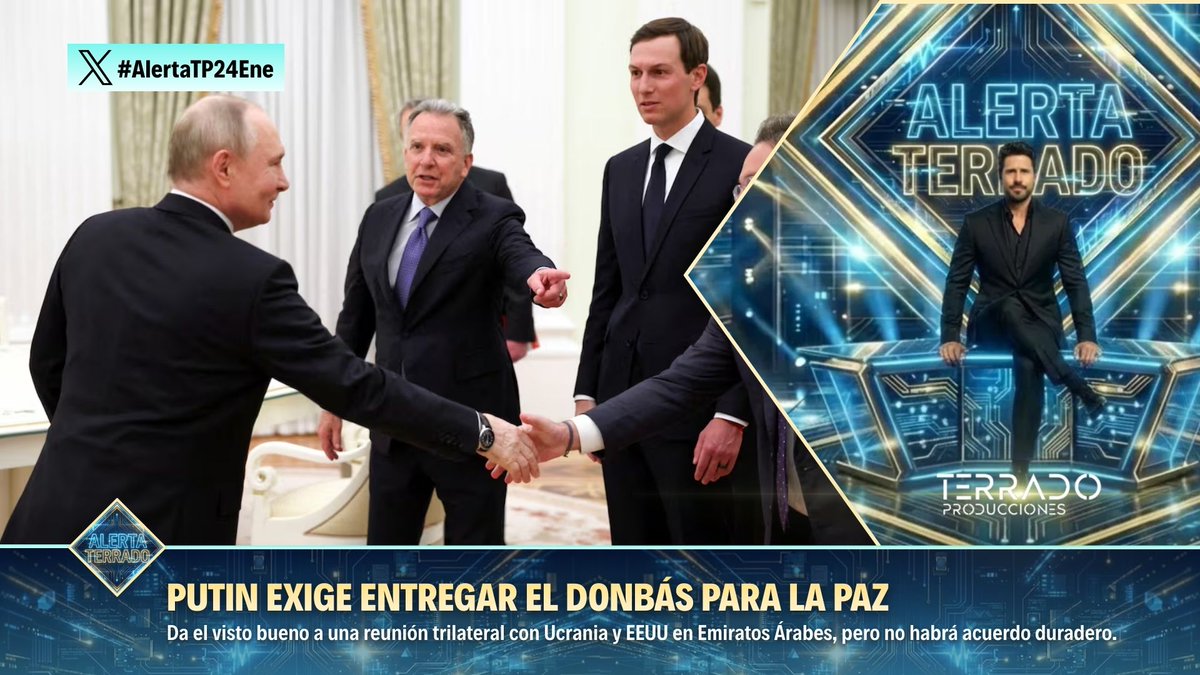 🇷🇺 Putin exige la entrega del Donbás para cualquier acuerdo de paz.

🤝 Acepta reunión trilateral en Emiratos, pero sin cesión no habrá pacto duradero.

🌍 La condición territorial marca las negociaciones entre Ucrania, Rusia y EE.UU.

⚠️ #AlertaTP24Ene