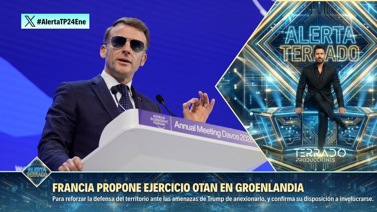 🛡️ Francia propone un ejercicio militar de la OTAN en Groenlandia.

❄️ La medida responde a las amenazas de Trump de anexionar el territorio ártico.

🇫🇷 París confirma su liderazgo en la defensa aliada de la región ante presiones de EE.UU.

⚠️ #AlertaTP24Ene