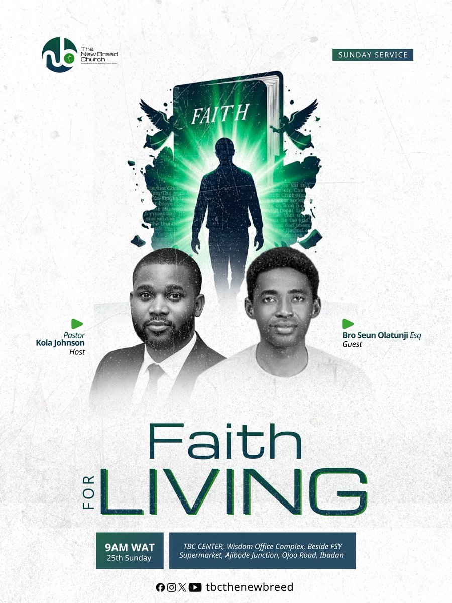 Faith is the foundation for victorious Christian living.The only life to live for a believer and the secret to living as Jesus lived. 

Join us this Sunday, as we receive the ministry of our special guest, Bro Seun Olatunji as he delivers the mind of God to us.