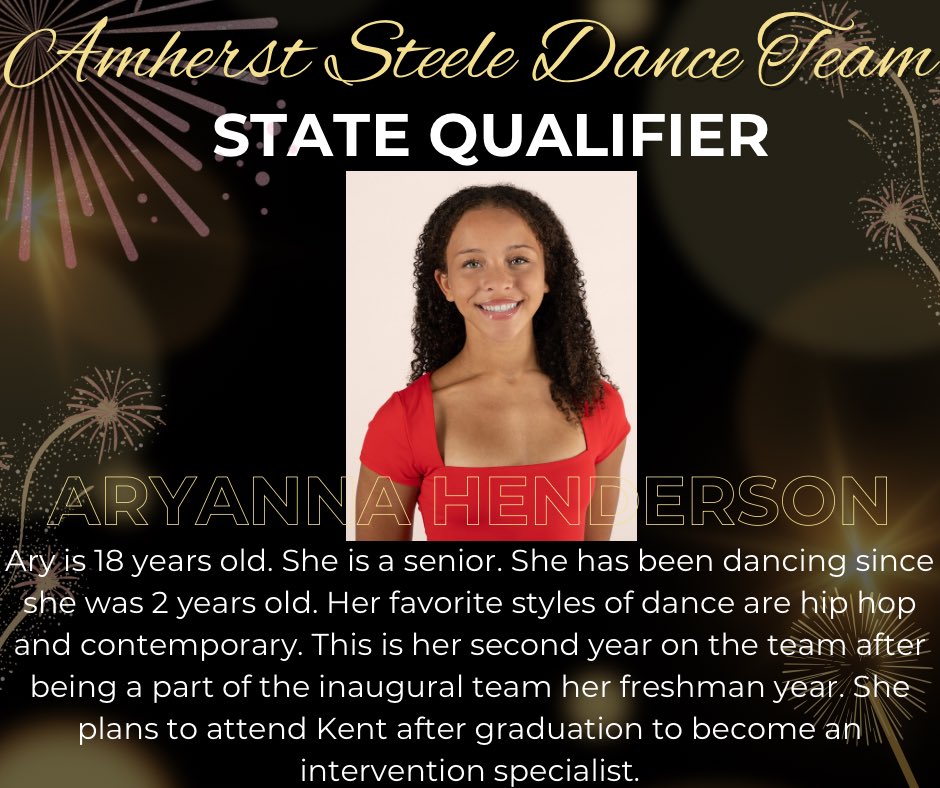 SteeleDanceTeam's tweet photo. Please join me in congratulating another senior, Aryanna Henderson, as she heads to states for dance. Congrats and good luck, Ary!
@Comet_Connect 
@SteeleComets 
@SteelePrincipal https://t.co/ifyvDUULCc
