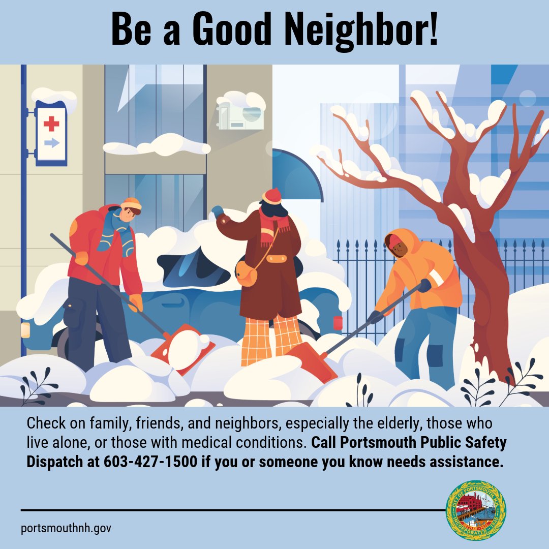 Cold weather can be tough; kindness helps. Reach out to neighbors, especially the elderly and those with medical needs. If assistance is needed, call 603-427-1500. Stay safe and stay warm! ❄️