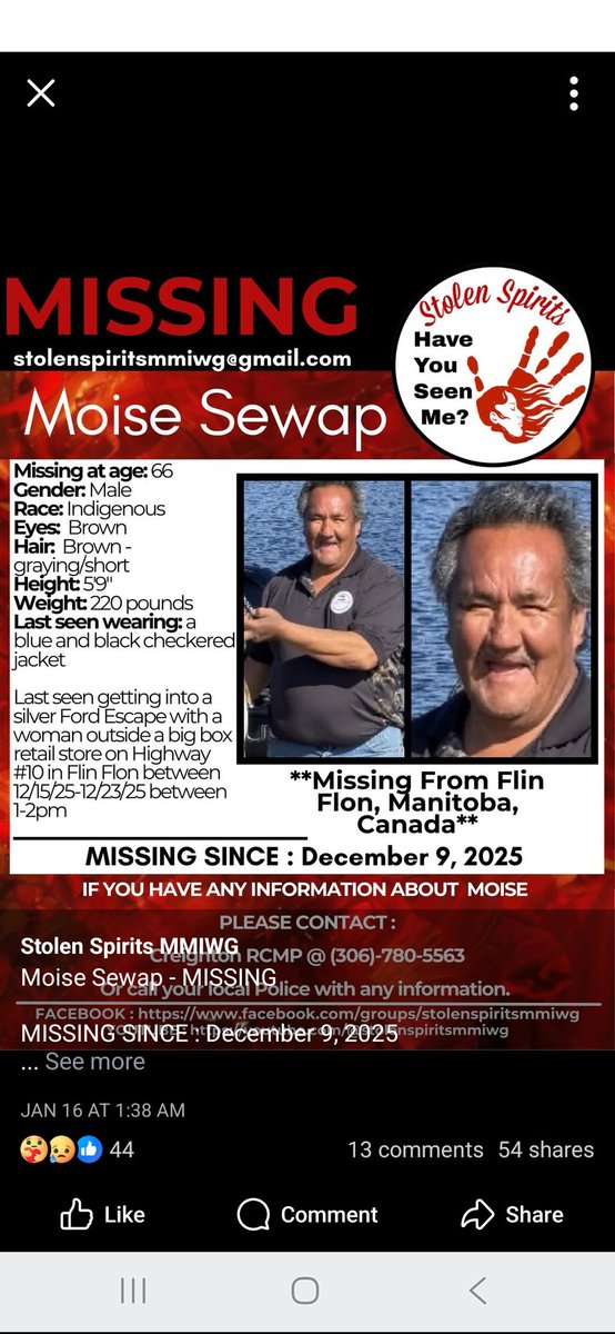 Mad4PlaidMina's tweet image. #MMIPawareness #missingperson #MMIM #MissinginCanada This is Moise Sewap he is 66 from Flin Flon #Manitoba. His family needs your help. Please share .@lostsioux1 @ironbow @IkceLakota @IceGoingSouth @LakotaMan1 @imadriienne @rimongolozo thank you for sharing.