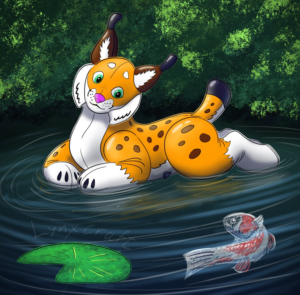 Thank you very much for your activity and feedback! Voting for the lynx's color is almost over 
Only one day left!
If you want to participate, welcome to the pinned post on this channel! 
And here's another #inflatable lynx art. 
She's unlikely to succeed in catching fish)