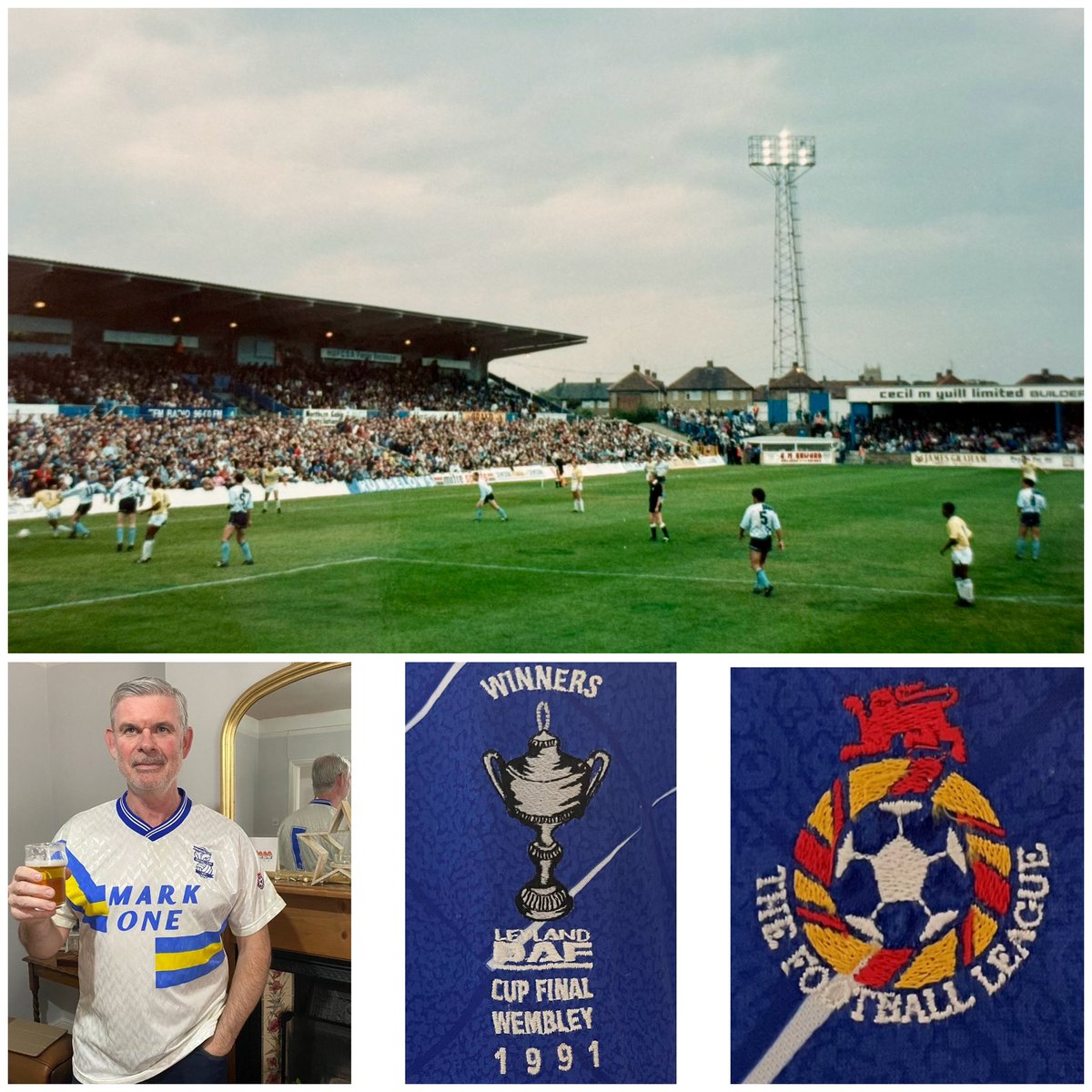 Dunny_1982's tweet photo. In tomorrow’s Blues News it’s back to 1991-92. The Kumars finally crowbarred in their  Influence brand, we had ‘WINNERS’ on our sleeves &amp; a dubious yellow Union Jack, there was a commercially unavailable third kit (shown here at Hartlepool), oh, and a riot v Stoke!

Cheers Ian!🍻 https://t.co/xp8Ud8eTk5