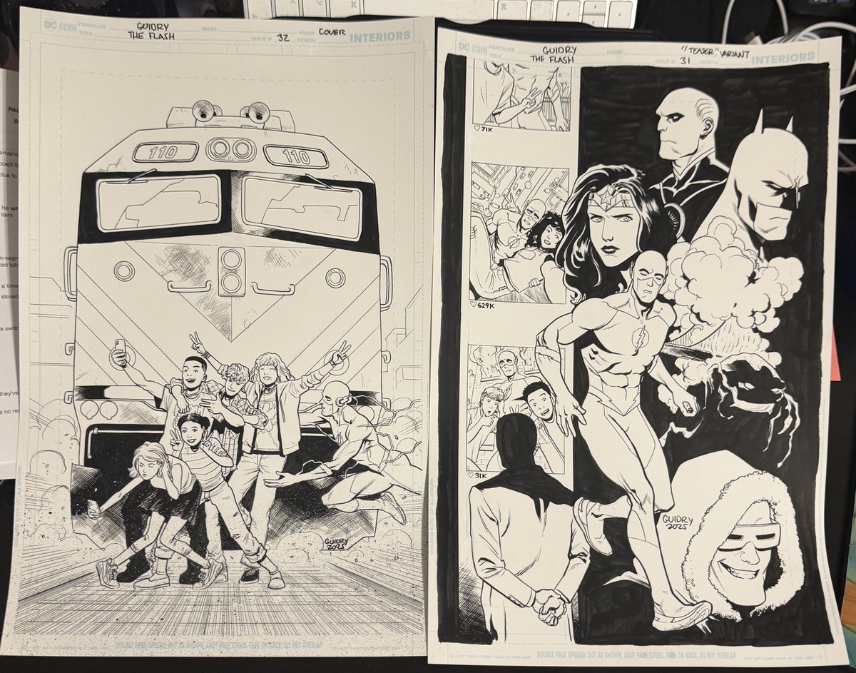 gavinguidry's tweet image. Solicits are out for Flash 32 and JSA 18, coming in April. Here’s a look at the two new covers I did for Flash. 

You can now really see the new details on the suit.