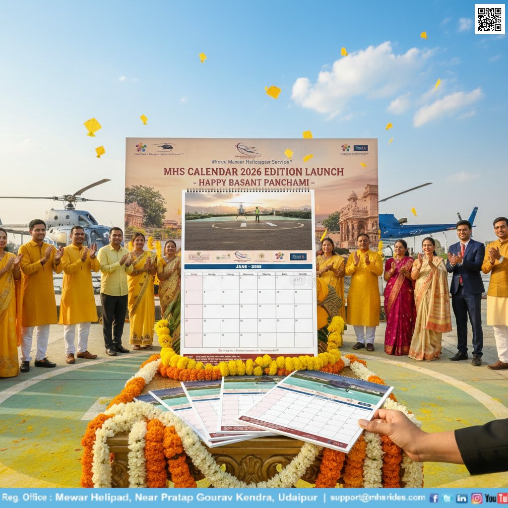mewarhelicopter's tweet photo. Elevate your year with the MHS 2026 Calendar! 🚁✨
​On this auspicious occasion of Basant Panchami, we are thrilled to officially launch the MHS Calendar: 2026 Edition. Celebrate the spirit of spring and the beauty of flight with our latest collection of breathtaking aerial views https://t.co/uPvlGAQ2u2
