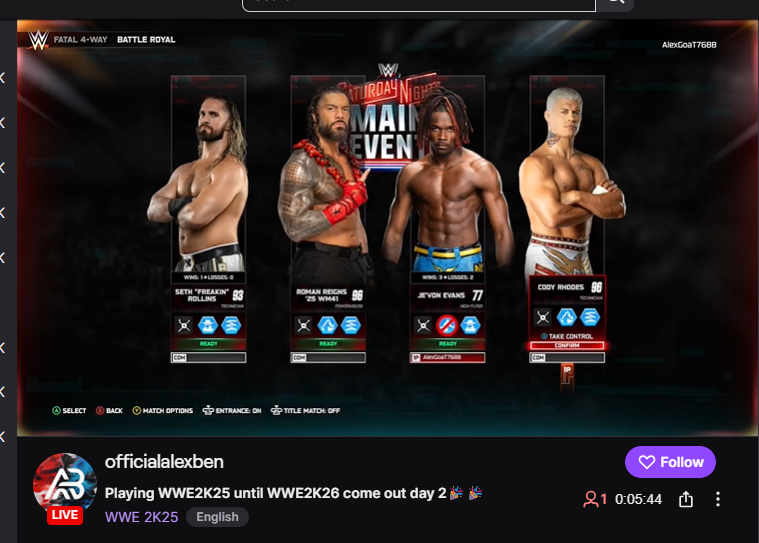 AlexBen033's tweet image. Nobody Showed Up in the Stream😭Only One Viewer
#WWE2K26 #WWE2K25 #GAMEING #twitch