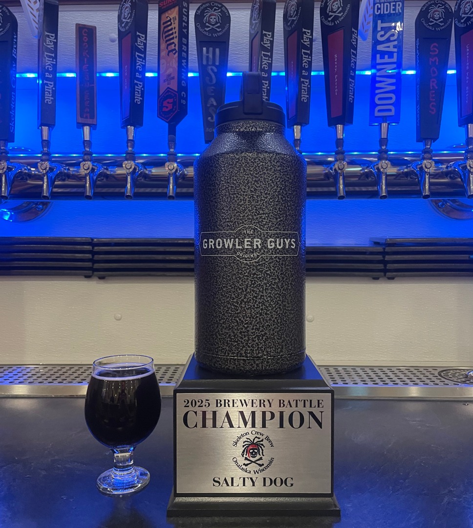 🏆 🏆 🏆 2025 Brewery Battle Champion Skeleton Crew Brewing NOW on Draft all of 2026!
They got the trophy, have the tap line and most of all bragging rights for all of 2026!
🚨BOGO OFFERS FRIDAY ONLY!
Buy 1 Growler Fill Get 1 50% off